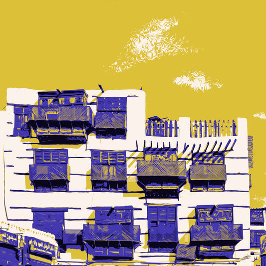 Balcony Rhythms: Between Sky and Sketch Digital Wall Art Print