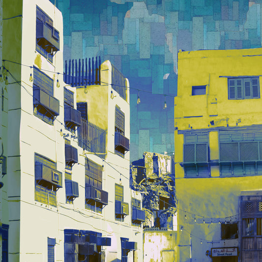 Festive Alley in Al-Balad: Light Meets Texture Digital Art Print