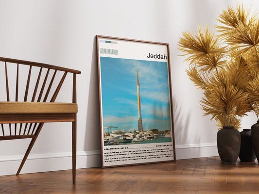 alt="Digital art print of Jeddah Tower – the future tallest skyscraper, minimal architecture illustration by Saudi artist"